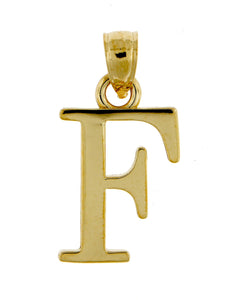 14K Yellow Gold Uppercase Initial Letter F Block Alphabet Large Pendant Charm