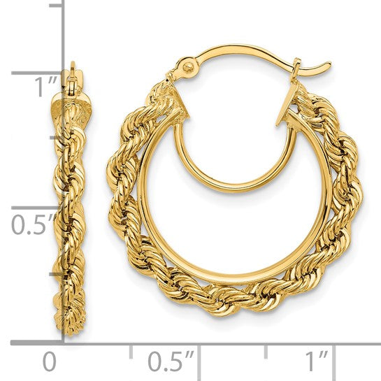 10K Yellow Gold 24mm x 2.95mm Rope Round Hoop Earrings