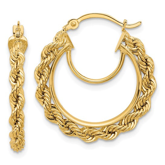 10K Yellow Gold 24mm x 2.95mm Rope Round Hoop Earrings