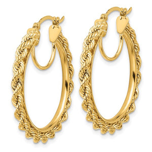 10K Yellow Gold 30mm x 2.95mm Rope Round Hoop Earrings