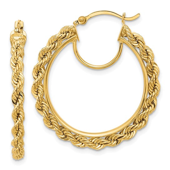 10K Yellow Gold 30mm x 2.95mm Rope Round Hoop Earrings