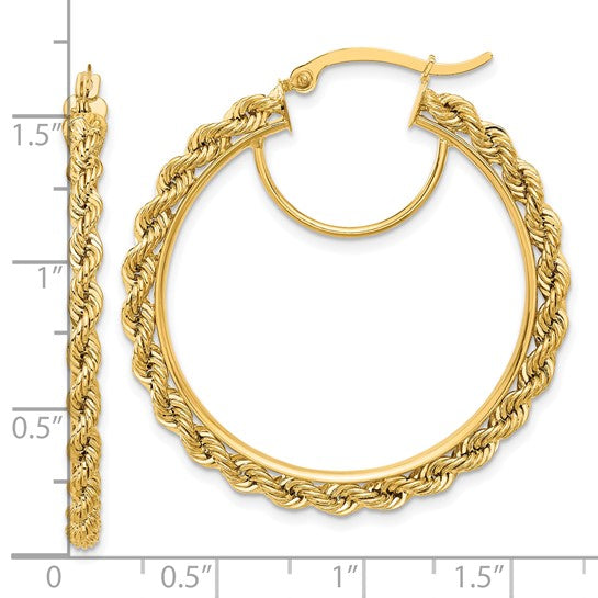 10K Yellow Gold 38mm x 2.95mm Rope Round Hoop Earrings