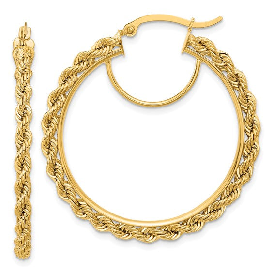 10K Yellow Gold 38mm x 2.95mm Rope Round Hoop Earrings