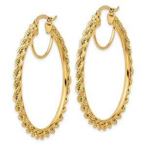 10K Yellow Gold 44mm x 2.95mm Rope Round Hoop Earrings