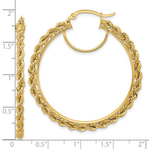 10K Yellow Gold 44mm x 2.95mm Rope Round Hoop Earrings