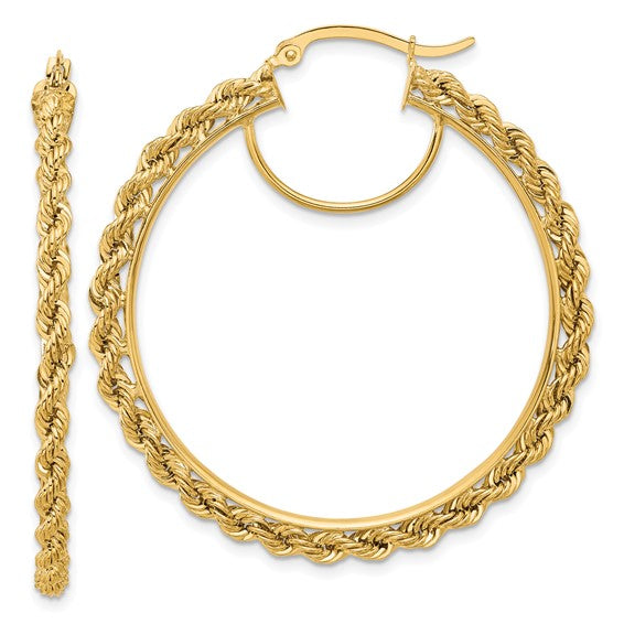 10K Yellow Gold 44mm x 2.95mm Rope Round Hoop Earrings