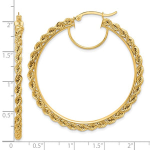 10K Yellow Gold 48mm x 2.95mm Rope Round Hoop Earrings