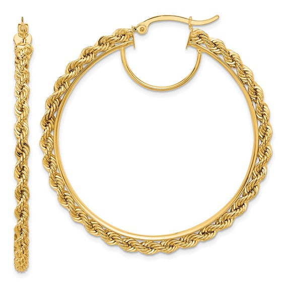 10K Yellow Gold 48mm x 2.95mm Rope Round Hoop Earrings