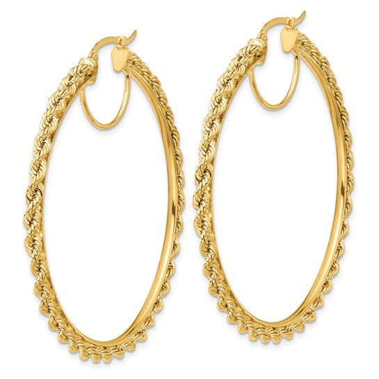 10K Yellow Gold 55mm x 2.95mm Rope Round Hoop Earrings