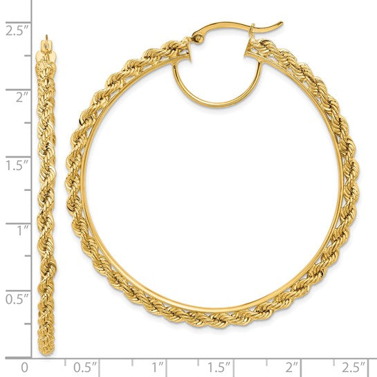 10K Yellow Gold 55mm x 2.95mm Rope Round Hoop Earrings