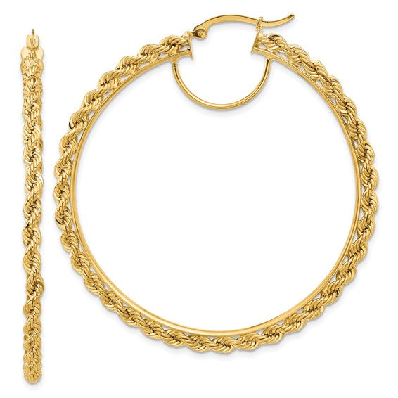 10K Yellow Gold 55mm x 2.95mm Rope Round Hoop Earrings