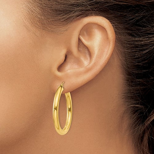 10K Yellow Gold Classic Round Hoop Earrings 34mmx4mm