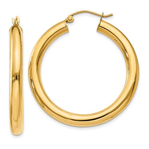 10K Yellow Gold Classic Round Hoop Earrings 34mmx4mm