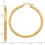 画像をギャラリービューアに読み込む, 10K Yellow Gold 47mm x 3mm Satin Diamond Cut Round Hoop Earrings
