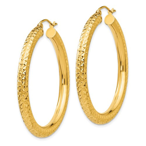 10K Yellow Gold Diamond Cut Round Hoop Earrings 40mmx4mm