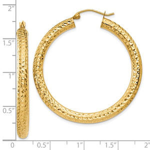 10K Yellow Gold Diamond Cut Round Hoop Earrings 40mmx4mm