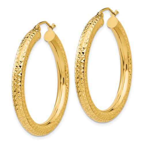 10K Yellow Gold Diamond Cut Round Hoop Earrings 35mmx4mm