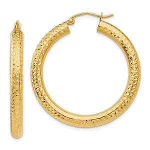 10K Yellow Gold Diamond Cut Round Hoop Earrings 35mmx4mm