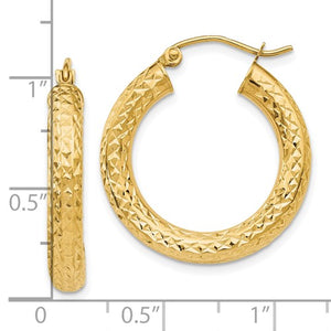 10K Yellow Gold Diamond Cut Round Hoop Earrings 24mmx4mm