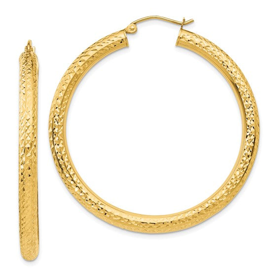 10K Yellow Gold Diamond Cut Round Hoop Earrings 47mmx4mm