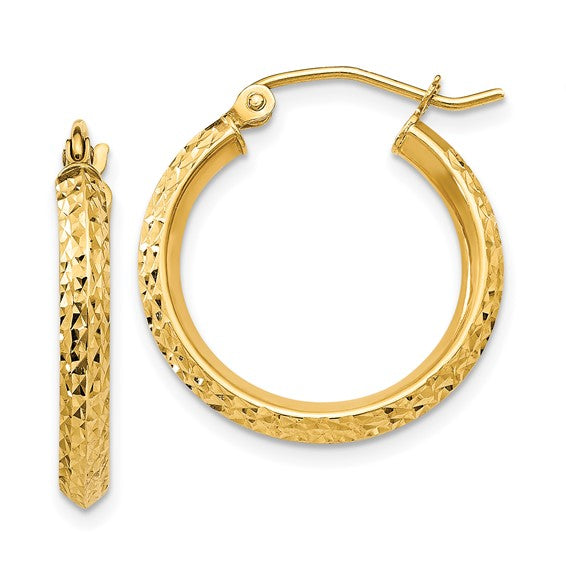 10k Yellow Gold Diamond Cut Sparkle Round Hoop Earrings