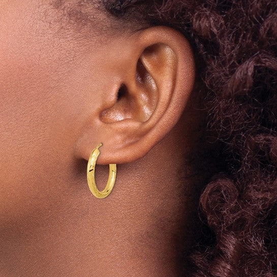 10K Yellow Gold Diamond Cut 20mm x 3mm Endless Hoop Earrings