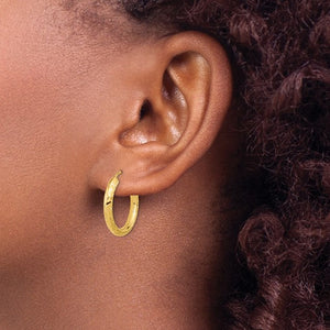 10K Yellow Gold Diamond Cut 20mm x 3mm Endless Hoop Earrings