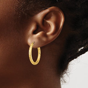 10K Yellow Gold Diamond Cut 25mm x 3mm Endless Hoop Earrings