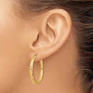 10K Yellow Gold Diamond Cut 31mm x 3mm Endless Hoop Earrings