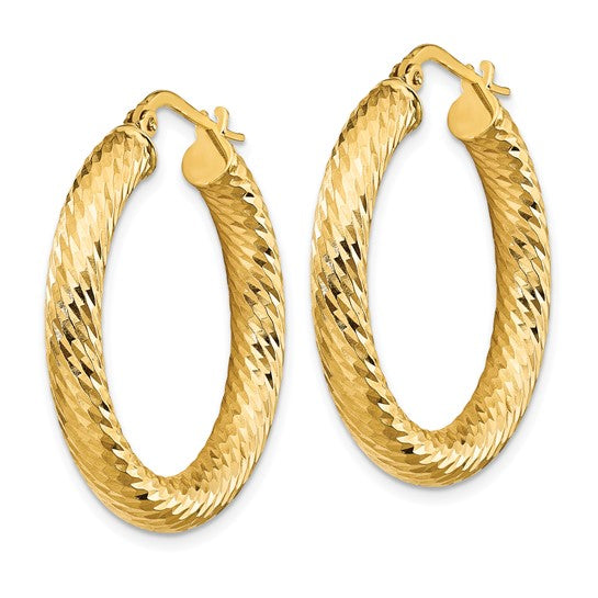 10K Yellow Gold 29mm x 4mm Diamond Cut Round Hoop Earrings