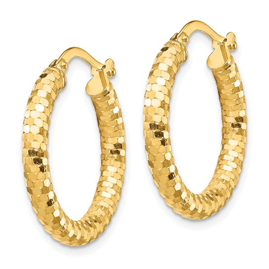 10k Yellow Gold Sparkle Glitter Round Hoop Earrings