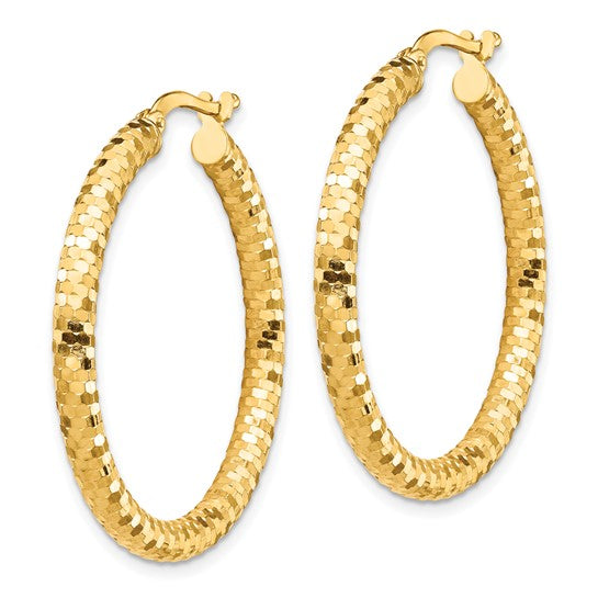 10K Yellow Gold 33mm x 4mm Diamond Cut Round Hoop Earrings