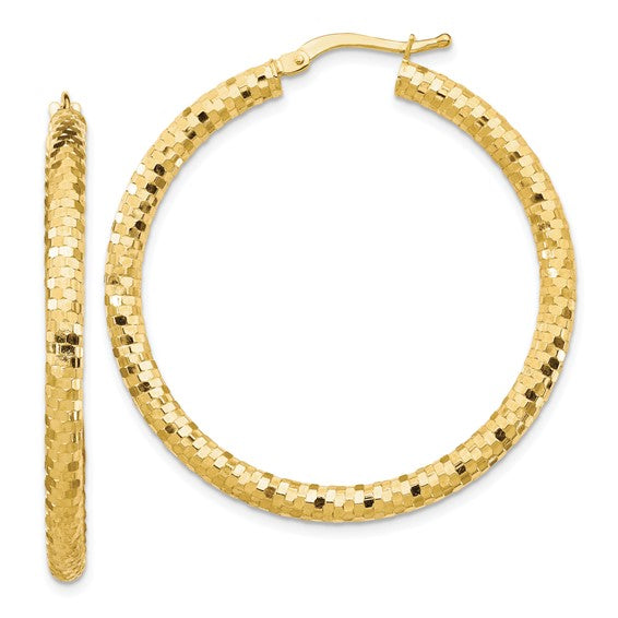 10k Yellow Gold Diamond Cut Sparkle Round Hoop Earrings