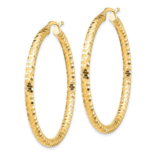 10k Yellow Gold Diamond Cut Large Round Hoop Earrings Sparkle