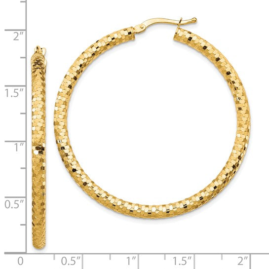 10k Yellow Gold Diamond Cut Large Round Hoop Earrings Sparkle