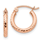 Kép betöltése a galériamegjelenítőbe: 10k Rose Gold 13mm x 2mm Diamond Cut Round Hoop Earrings

