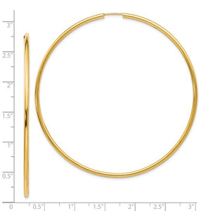 10K Yellow Gold Extra Large 70mm x 1.5mm Endless Hoop Earrings