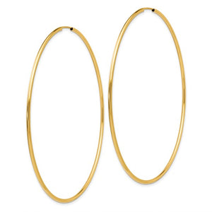 10K Yellow Gold Extra Large 68mm x 2mm Endless Hoop Earrings