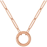 Charger l&#39;image dans la galerie, 14K Yellow Rose White Gold 2.1mm Elongated Paper Clip Link Chain with Circle Round Hinged Lock Bail Clasp Pendant Charm Connector Choker Necklace
