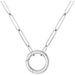 Charger l&#39;image dans la galerie, 14K Yellow Rose White Gold 2.1mm Elongated Paper Clip Link Chain with Circle Round Hinged Lock Bail Clasp Pendant Charm Connector Choker Necklace
