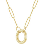 이미지를 갤러리 뷰어에 로드 , 14K Yellow Rose White Gold 2.1mm Elongated Paper Clip Link Chain with Circle Round Hinged Lock Bail Clasp Pendant Charm Connector Choker Necklace
