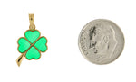 Kép betöltése a galériamegjelenítőbe: 14k Yellow Gold Green Enamel Good Luck Four Leaf Clover Pendant Charm
