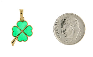 14k Yellow Gold Green Enamel Good Luck Four Leaf Clover Pendant Charm