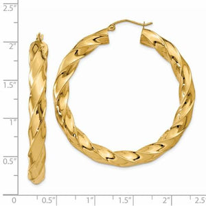 14k Yellow Gold Twisted Classic Round Hoop Earrings 47mm x 5mm