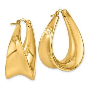 14k Yellow Gold Contoured Oval Teardrop Hoop Earrings