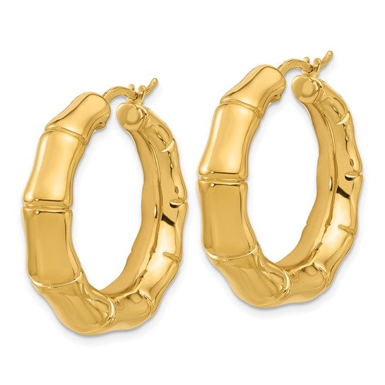 14k Yellow Gold Bamboo Round Hoop Earrings