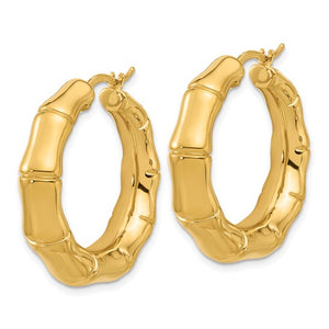 14k Yellow Gold Bamboo Round Hoop Earrings