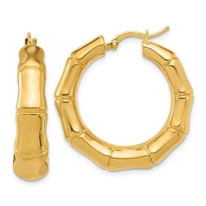 14k Yellow Gold Bamboo Round Hoop Earrings