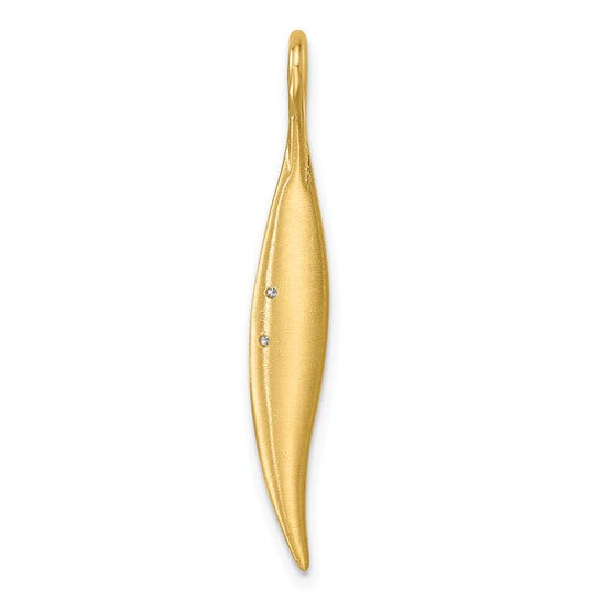 14k Yellow Gold Diamond Long Leaf Pendant Charm