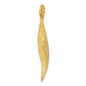 14k Yellow Gold Diamond Long Leaf Pendant Charm